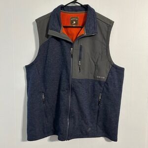 Orvis Men's Vest Size XL Blue Gray Fleece Lined Outdoor Activewear Full Zip